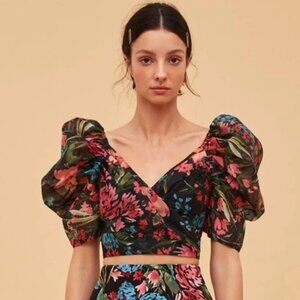 C/MEO COLLECTIVE Digress Top in Black Floral Sz M